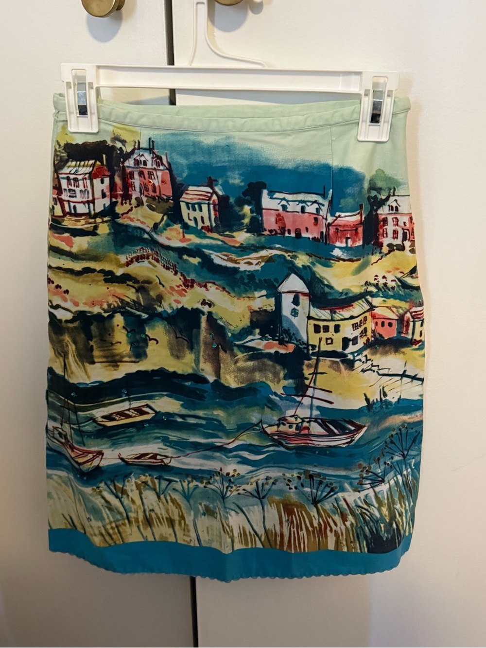 Scenic Teal Multi-Color Mini Skirt Vintage